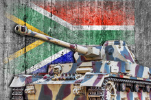 Military Tank With Concrete South Africa Flag