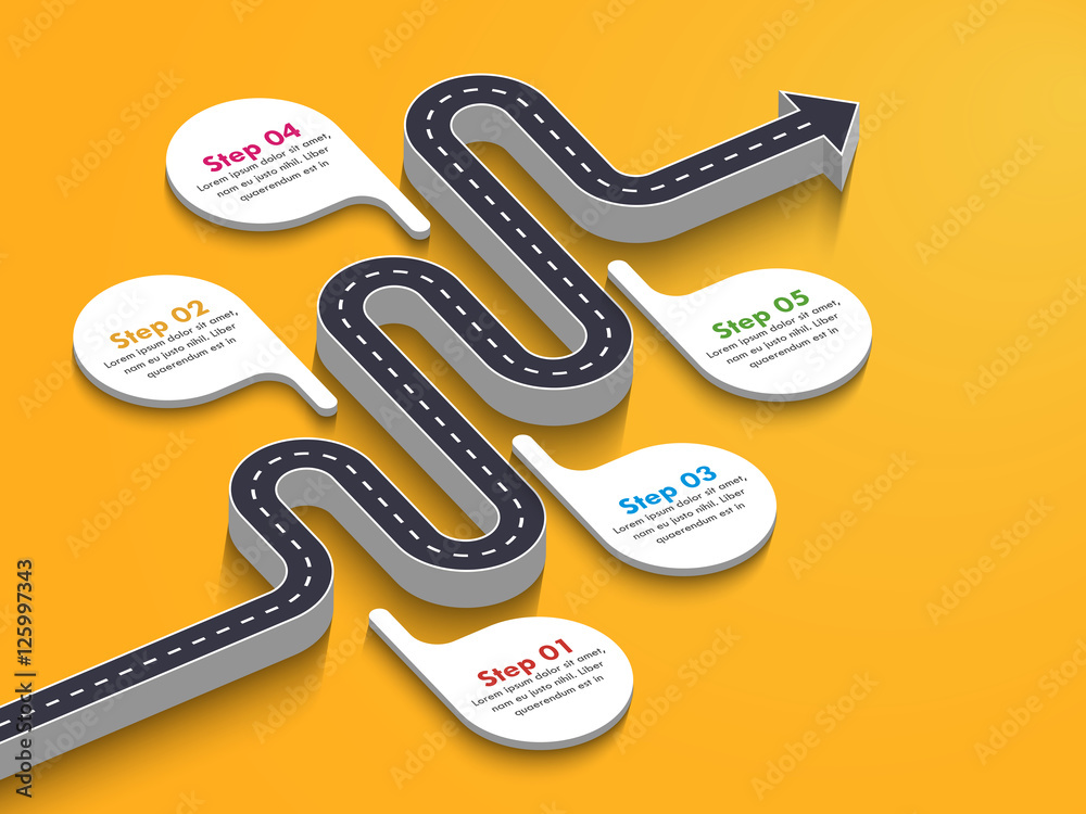 Roadway Chart Example Road way location infographic template with a phased structure. Winding ...