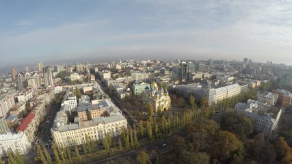 Sticker - flight over the Boulevard of Shevchenko and St. Vladimir's Cathedral, Kiev, Ukraine, November 2016, raw