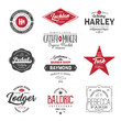 Vintage logo set. Vector label, insignias, badges, signs, business brand design. T-shirt graphics. Texture effect can be turned off.