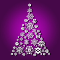 Wall Mural - Christmas tree from snowflakes, casts a shadow on purple