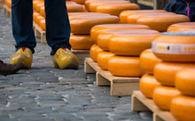Traditional Clogs And Costumes In The Cheese Market, Gouda, Netherlands