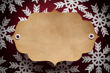 Sticker - Paper card and white snowflakes on red background