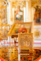 Wall Mural - Golden religious utensils. Details in the Orthodox Christian Church. Russia.