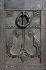 Decorated door of the Russian orthodox temple