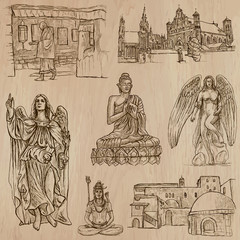 Poster - Religion around the World - Vector set. Hand drawn collection.