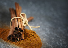 Cinnamon Sticks And Ground Cinnamon, Selective Focus