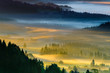 Landscape of Misty morning in the mountains,Poland Koniakow