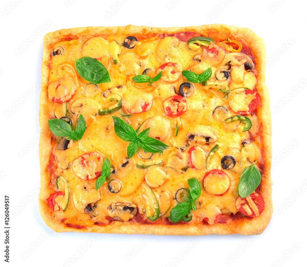 Delicious pizza on white background