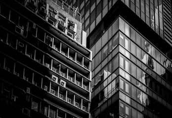 windows of business building in Hong Kong with B&W color
