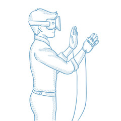 Poster - Man wearing virtual reality headset