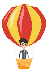 Canvas Print - Man flying in hot air balloon vector illustration.