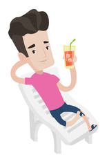 Poster - Man relaxing on beach chair vector illustration.