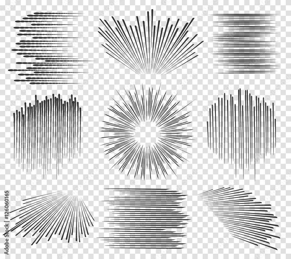 Speed line or fast lines manga motion on transparent background. Vector illustration - obrazy, fototapety, plakaty 