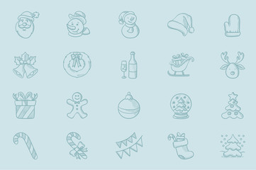 Sticker - Vector sketch icon set for christmas greeting card