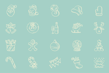 Poster - Vector sketch icon set for christmas greeting card