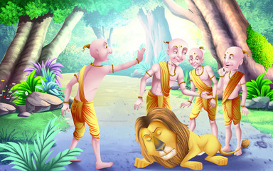 Wall Mural - The scholars and the lion story (12+13)