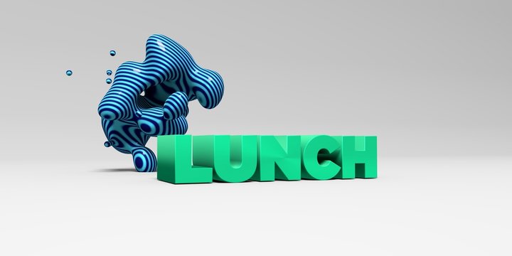 LUNCH -  color type on white studiobackground with design element - 3D rendered royalty free stock picture. This image can be used for an online website banner ad or a print postcard.