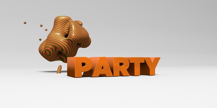 PARTY -  color type on white studiobackground with design element - 3D rendered royalty free stock picture. This image can be used for an online website banner ad or a print postcard.