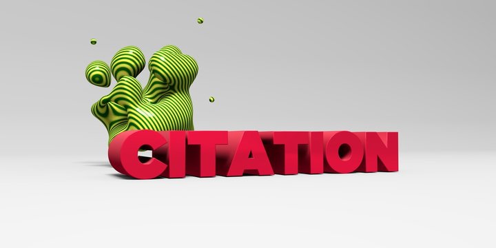 CITATION -  color type on white studiobackground with design element - 3D rendered royalty free stock picture. This image can be used for an online website banner ad or a print postcard.