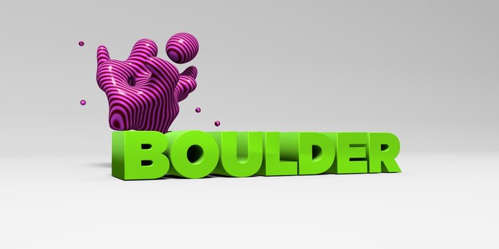 BOULDER -  color type on white studiobackground with design element - 3D rendered royalty free stock picture. This image can be used for an online website banner ad or a print postcard.