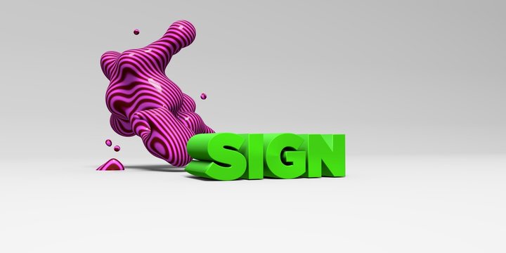 SIGN -  color type on white studiobackground with design element - 3D rendered royalty free stock picture. This image can be used for an online website banner ad or a print postcard.