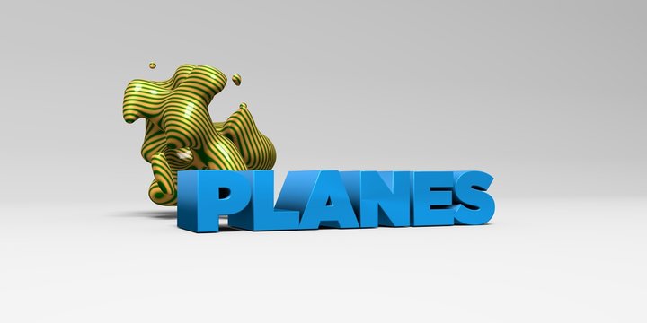 PLANES -  color type on white studiobackground with design element - 3D rendered royalty free stock picture. This image can be used for an online website banner ad or a print postcard.