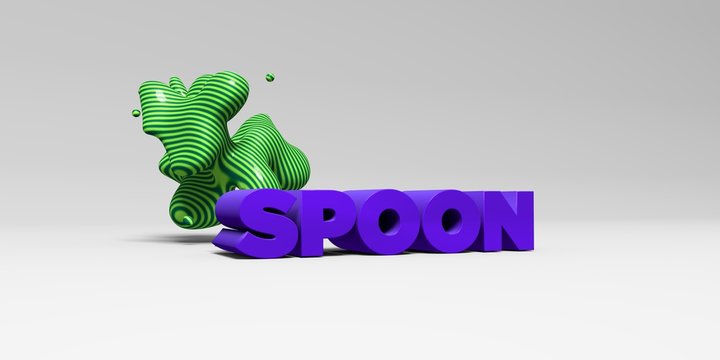 SPOON -  color type on white studiobackground with design element - 3D rendered royalty free stock picture. This image can be used for an online website banner ad or a print postcard.