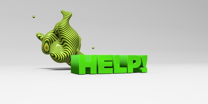 HELP! -  color type on white studiobackground with design element - 3D rendered royalty free stock picture. This image can be used for an online website banner ad or a print postcard.