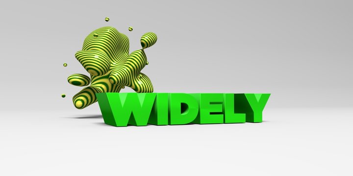 WIDELY -  color type on white studiobackground with design element - 3D rendered royalty free stock picture. This image can be used for an online website banner ad or a print postcard.
