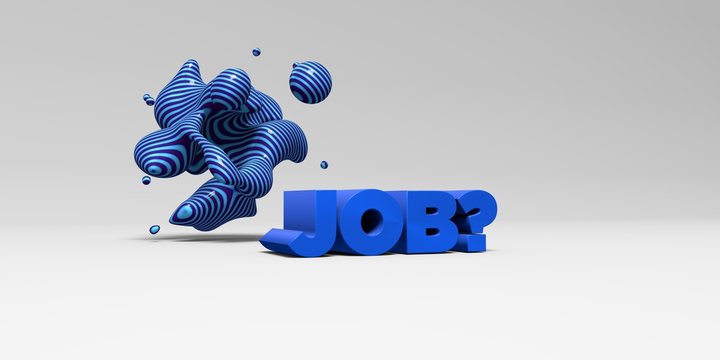 JOB? -  color type on white studiobackground with design element - 3D rendered royalty free stock picture. This image can be used for an online website banner ad or a print postcard.