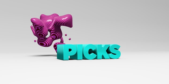 PICKS -  color type on white studiobackground with design element - 3D rendered royalty free stock picture. This image can be used for an online website banner ad or a print postcard.