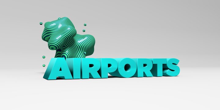 AIRPORTS -  color type on white studiobackground with design element - 3D rendered royalty free stock picture. This image can be used for an online website banner ad or a print postcard.