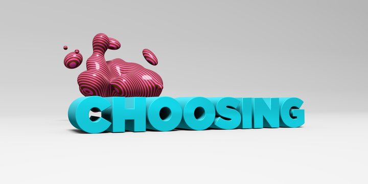 CHOOSING -  color type on white studiobackground with design element - 3D rendered royalty free stock picture. This image can be used for an online website banner ad or a print postcard.