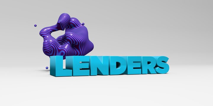 LENDERS -  color type on white studiobackground with design element - 3D rendered royalty free stock picture. This image can be used for an online website banner ad or a print postcard.