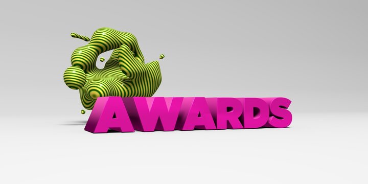 AWARDS -  color type on white studiobackground with design element - 3D rendered royalty free stock picture. This image can be used for an online website banner ad or a print postcard.