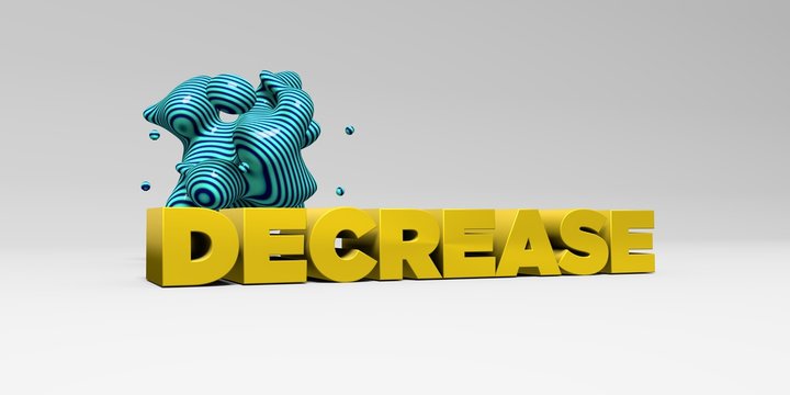 DECREASE -  color type on white studiobackground with design element - 3D rendered royalty free stock picture. This image can be used for an online website banner ad or a print postcard.