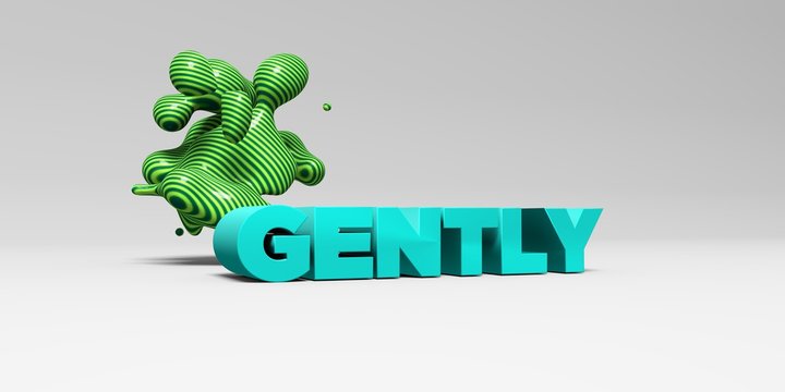 GENTLY -  color type on white studiobackground with design element - 3D rendered royalty free stock picture. This image can be used for an online website banner ad or a print postcard.