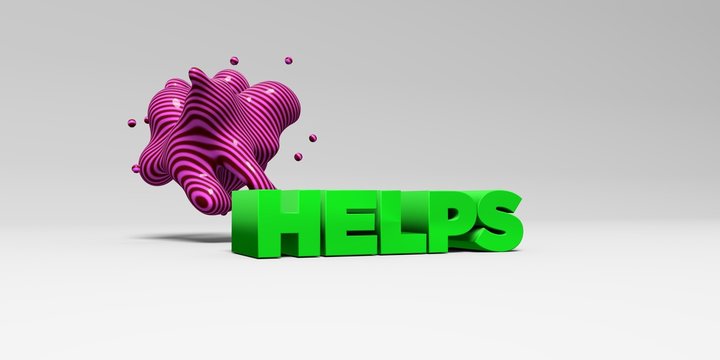 HELPS -  color type on white studiobackground with design element - 3D rendered royalty free stock picture. This image can be used for an online website banner ad or a print postcard.