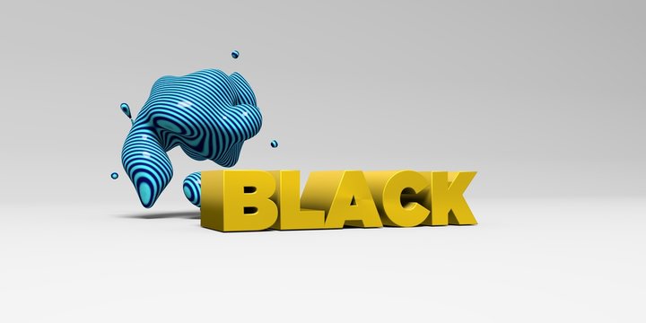 BLACK -  color type on white studiobackground with design element - 3D rendered royalty free stock picture. This image can be used for an online website banner ad or a print postcard.