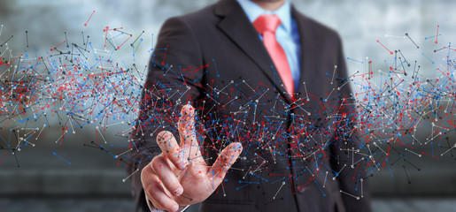 Aufkleber - Man touching DNA structure with his finger