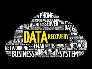 Poster - data recovery word cloud collage, technology concept background