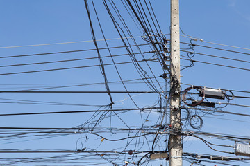 Messy cable electricity,Rural Thailand.