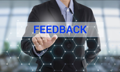 Aufkleber - Businessman hand pressing button feedback. sign on virtual screen. business concept.
