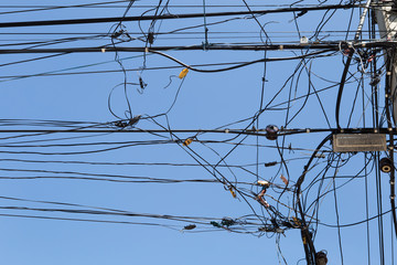 Messy cable electricity,Rural Thailand.