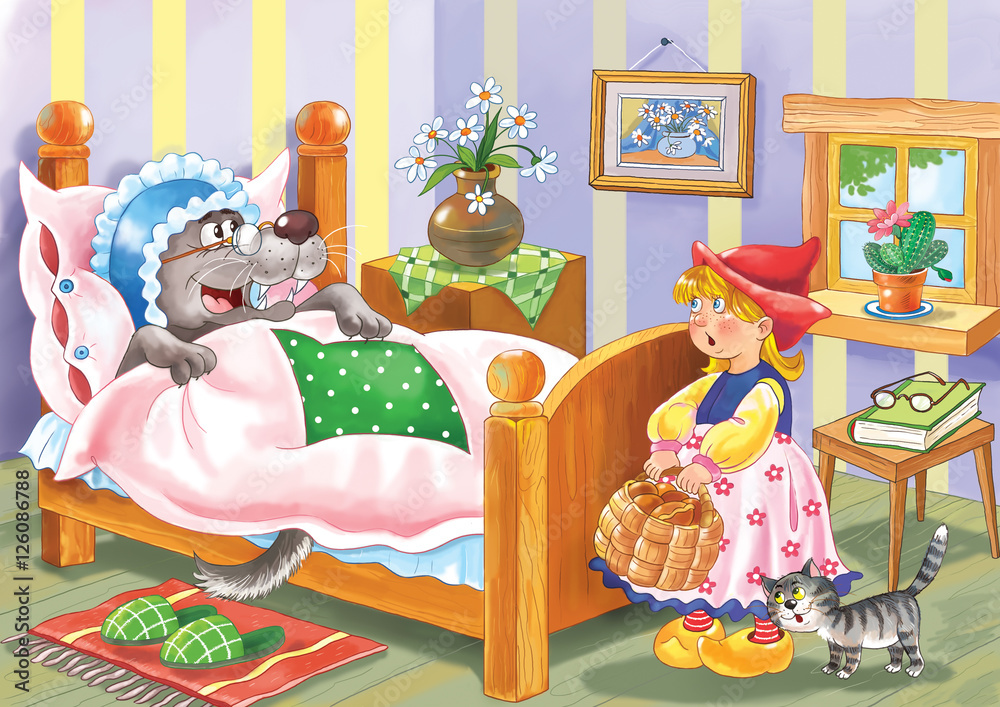 Little Red Riding Hood. A fairy tale. A pretty little girl and the wolf ...