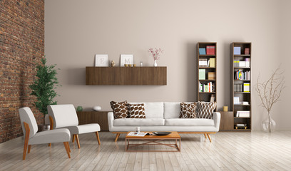 Modern living room interior 3d rendering