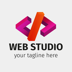 Poster - Template of logo web studio. Software and app for design company logo. Web studio or website agency logo. Material design colors. Vector illustration.