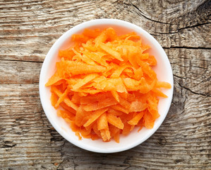 Canvas Print - Bowl of grated carrot, from above