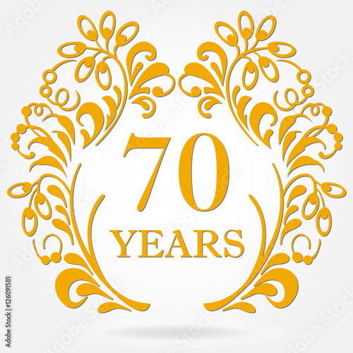 70 years anniversary icon in ornate frame with floral elements